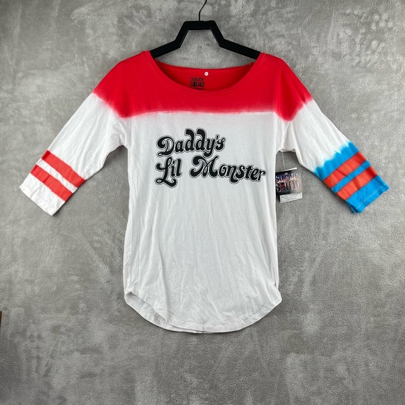 Suicide Squad Tops - Suicide Squad Harley Quinn Daddy's Lil Monster Raglan Tee Shirt White Size M
